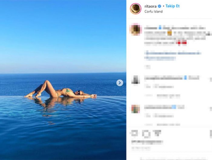 Rita Ora'dan havuzda üstsüz paylaşım!