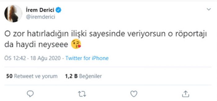 İrem Derici'den Lider Şahin'e gönderme!