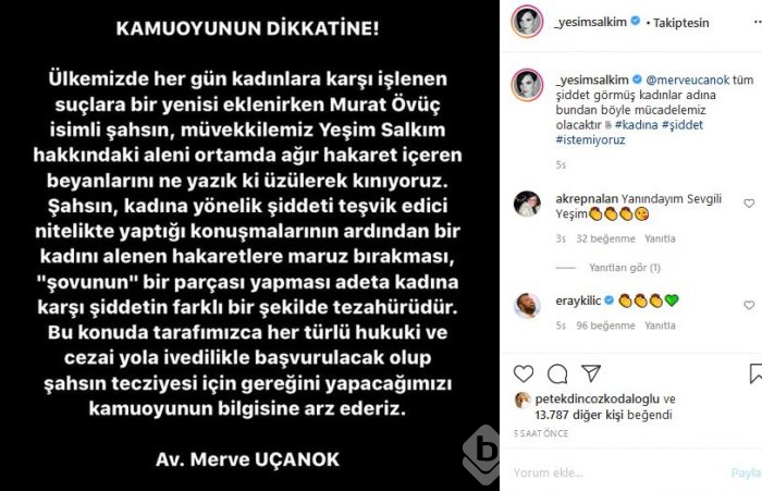 Yeşim Salkım'dan, Murat Övüç'e 1 liralık manevi tazminat davası
