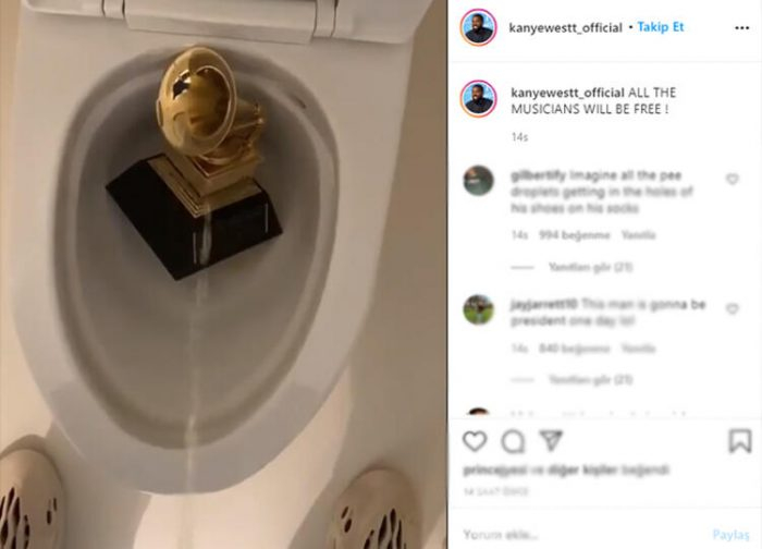 Kanye West, Grammy ödülünün üzerine tuvaletini yaptı