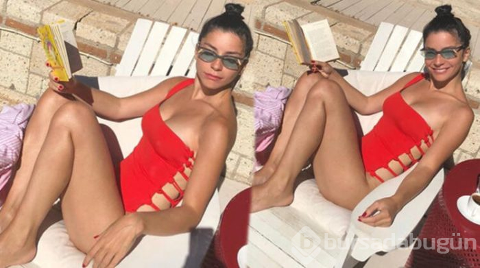Merve Boluğur kırmızı mayosuyla sosyal medyayı salladı