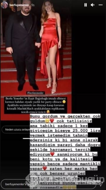 Berfu Yenenler elbisesine gelen eleştiriye sessiz kalmadı
