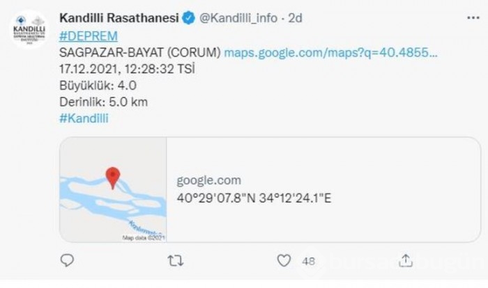  4,1 büyüklüğünde korkutan deprem...