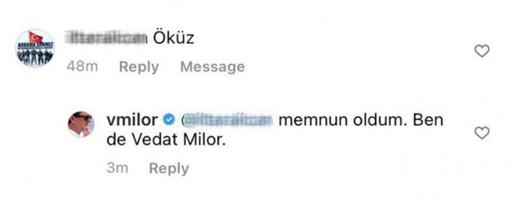 Vedat Milor takipçisine verdiği cevapla gündeme geldi