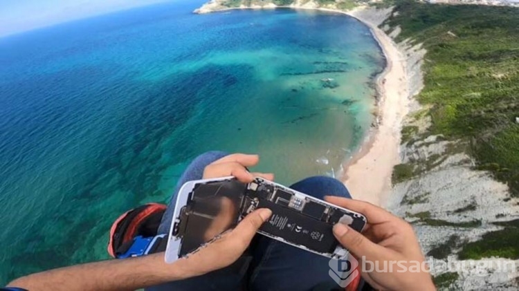 İstanbul'da paramotor uçuşunda havada telefon tamiri yaptı
