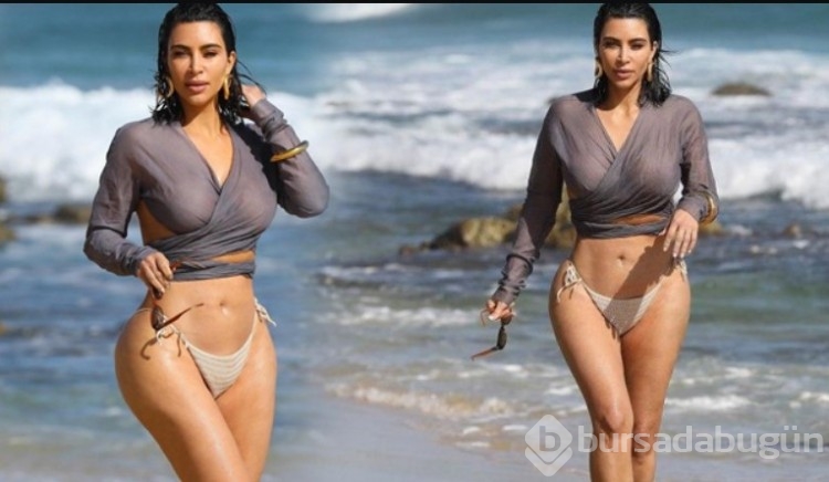 Kim Kardashian gece yarısı plaja indi