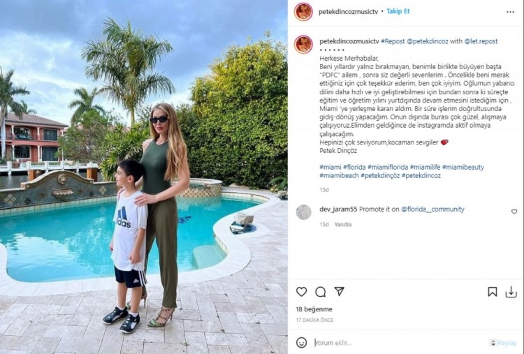 Petek Dinçöz'den şortlu Miami paylaşımı