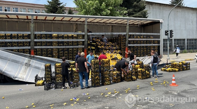 Düzce'de TIR'daki limonlar yola savruldu, vatandaşlar yardıma koştu