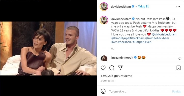  Beckham çifti 23 yıllık evliliklerini romantik paylaşımlarla kutladı
