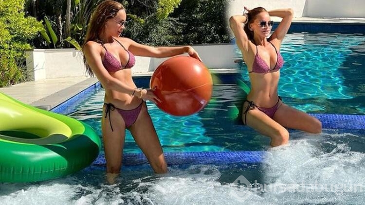 Ebru Şallı havuzda pilates yaptı
