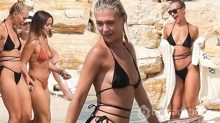 Çeşme'de tatil yapan Melisa Döngel'den sahilde havlu dansı!
