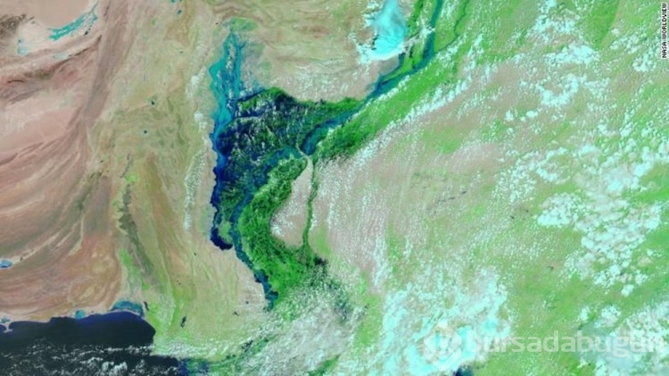NASA paylaştı: Pakistan'daki sel ülkede 100 km çapında bir göl oluşturdu
