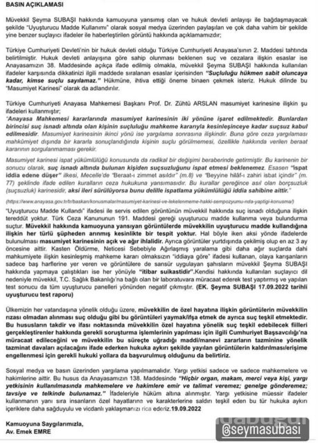 Şeyma Subaşı'nın avukatından 'uyuşturucu madde' açıklaması
