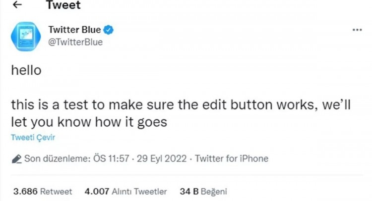 Tarihin ilk düzenlenmiş tweeti Twitter'dan geldi