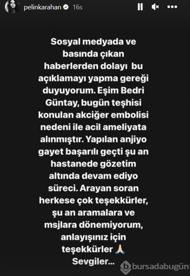 Pelin Karahan'dan eşi Bedri Güntay'ın sağlık durumuyla ilgili açıklama
