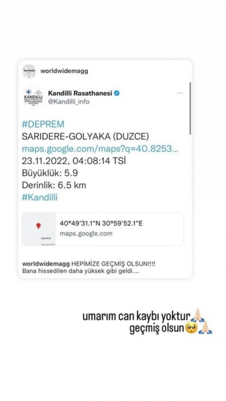 Ünlülerden Düzce depremi paylaşımı
