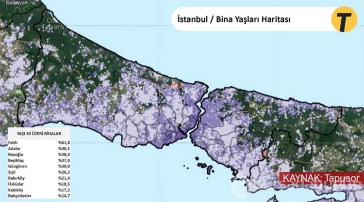 İstanbul'un bina yaşı haritası
