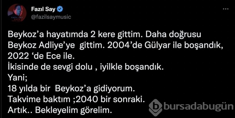 Fazıl Say'dan ayrılık paylaşımları