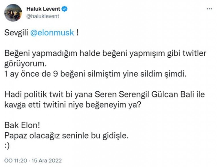 Haluk Levent, Elon Musk'a seslendi