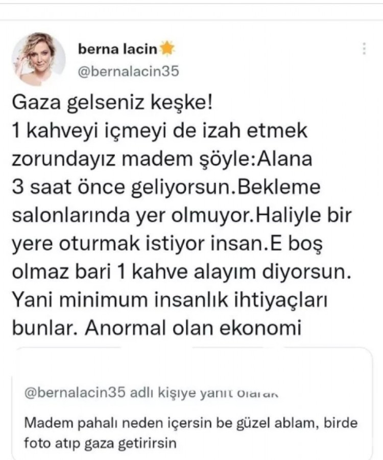 Berna Laçin:Gaza gelseniz keşke
