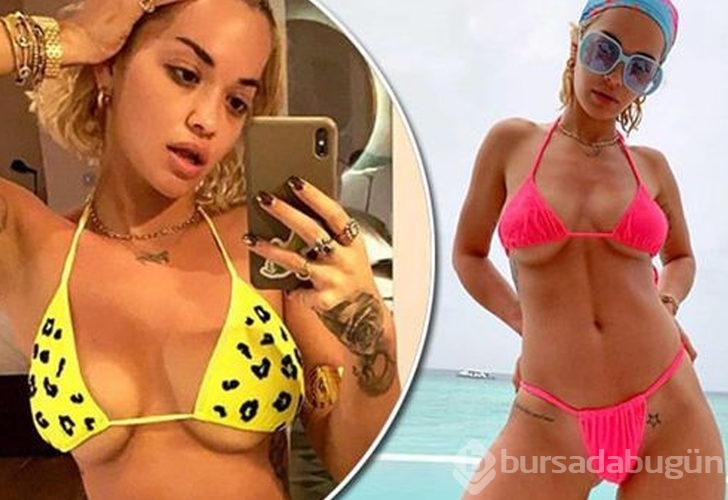 Rita Ora şimdi de yatakta üstsüz...