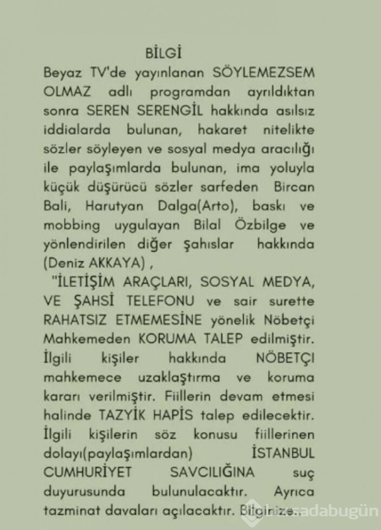 Seren Serengil, mahkemeye koştu