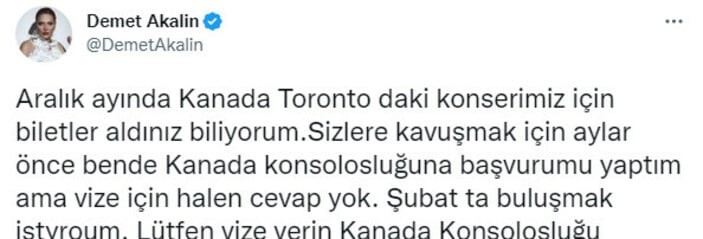Demet Akalın, Kanada Konsolosluğu'na sitem etti
