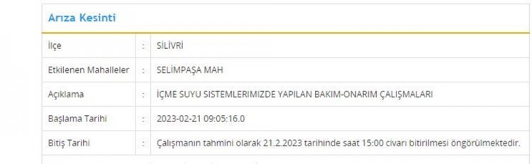 İstanbul'da 8 ilçede su kesintisi