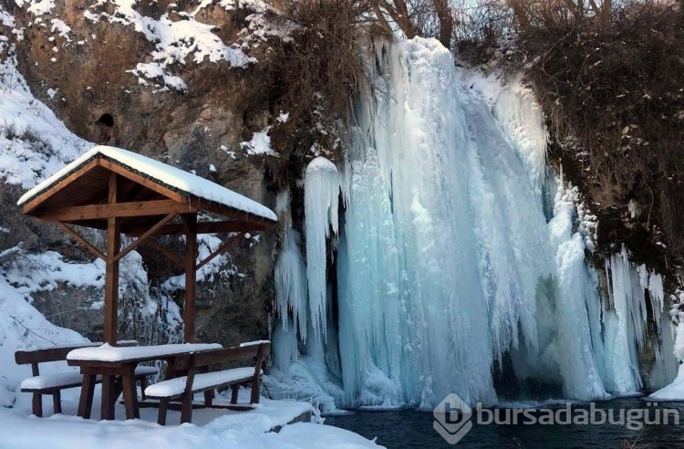 Hava sıcaklığı eksi 20 dereceyi gördü! Şelale dondu