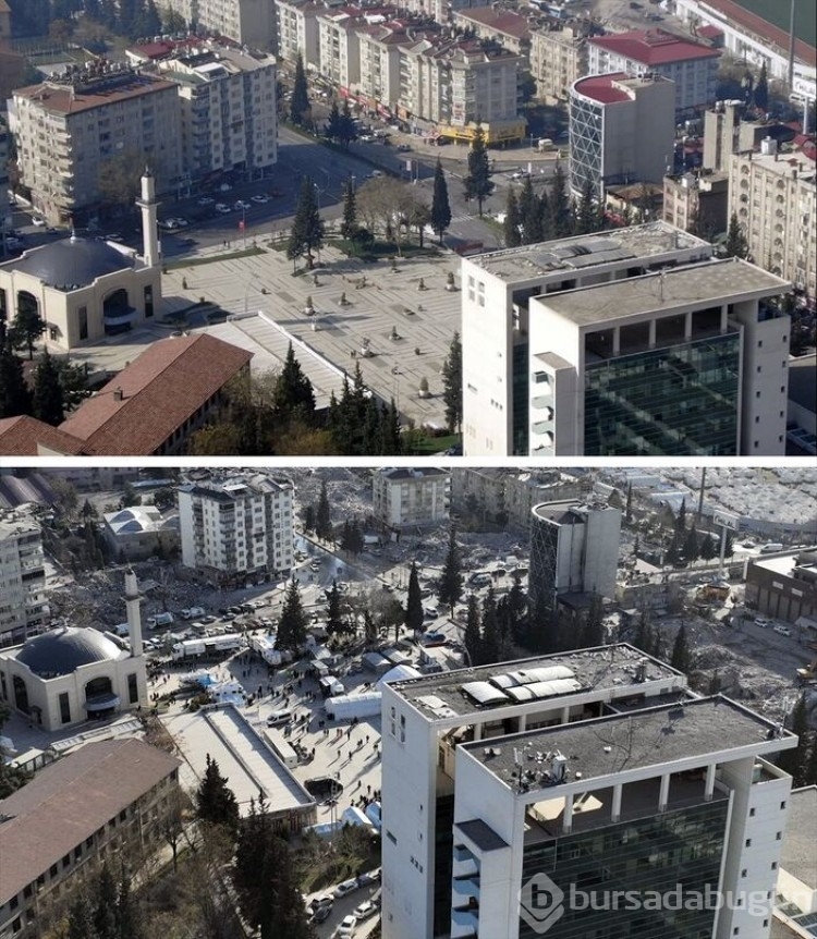 Kahramanmaraş'ta deprem öncesi ve sonrası fotoğraflar yıkımı gözler önüne serdi