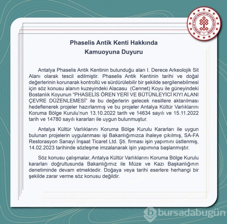 Phaselis Antik Kenti açıklaması: Doğaya zarar verilmeyecek