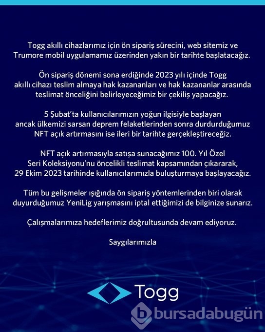 Togg'dan açıklama geldi
