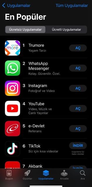Trumore en popüler uygulamalar arasında