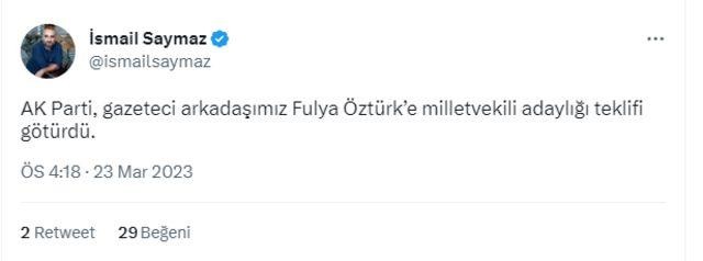 Fulya Öztürk'e hangi parti milletvekili adaylığı teklifi gönderdi?