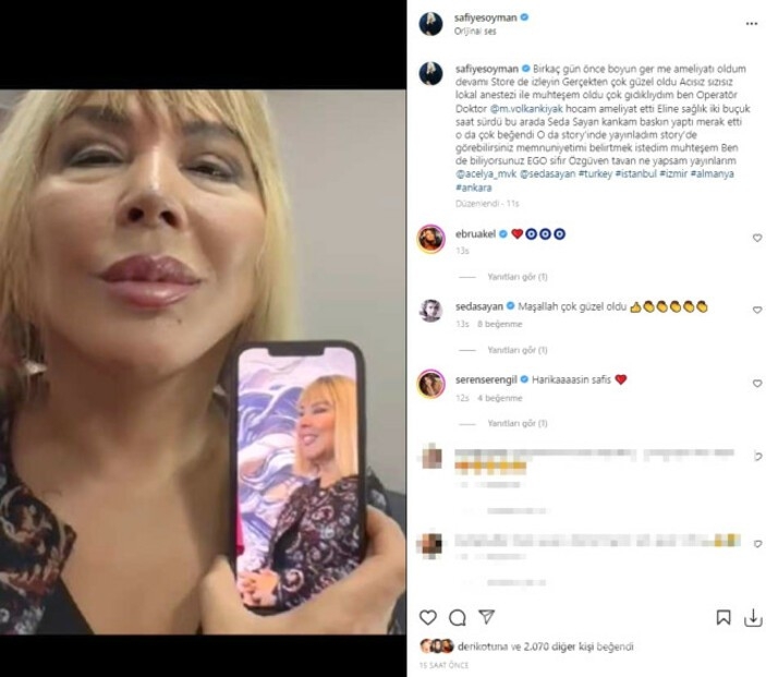 Safiye Soyman Lolita Lift operasyonu ile boyun germe ameliyatı oldu
