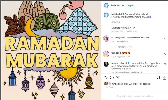 ABD'li model Bella Hadid'den Ramazan ayı paylaşımı geldi
