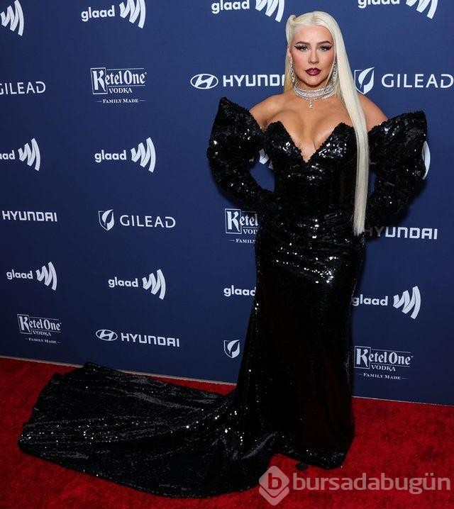 Christina Aguilera'nın göğüsleri elbiseden taştı