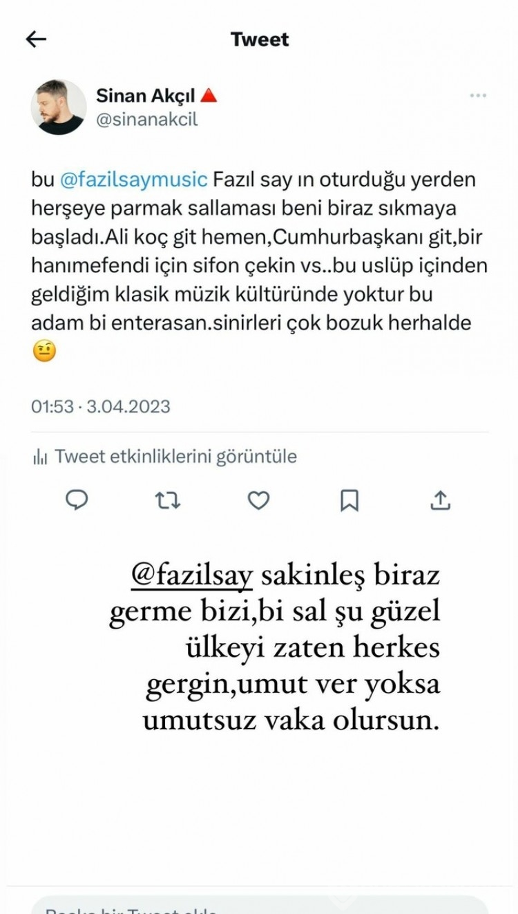 Sinan Akçıl Fazıl Say'a ateş püskürdü