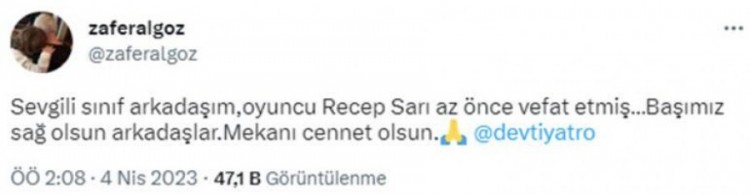 Oyuncu Recep Sarı 60 yaşında hayatını kaybetti