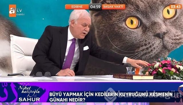 Nihat Hatipoğlu'na gelen "Büyü yapmak için kedilerin kuyruğunu kesmek günah mı?" sorusu dikkat çekti