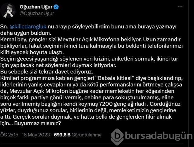 Oğuzhan Uğur Mevzular Açık Mikrofona Kemal Kılıçdaroğlu'nu davet etti