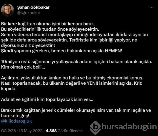 Şahan Gökbakar'dan Kemal Kılıçdaroğlu'na sert sözler