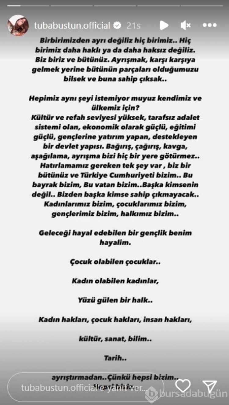Oyuncu Tuba Büyüküstün seçim öncesi paylaşımıyla gündeme geldi