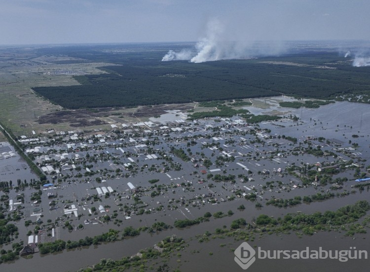 Ukrayna'da vurulan baraj havadan görüntülendi! 