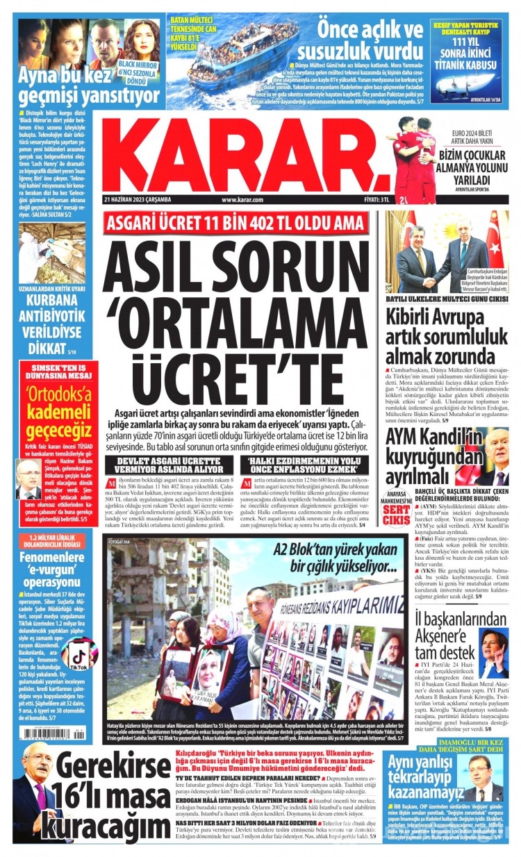 Gazete manşetlerinde yeni asgari ücret 