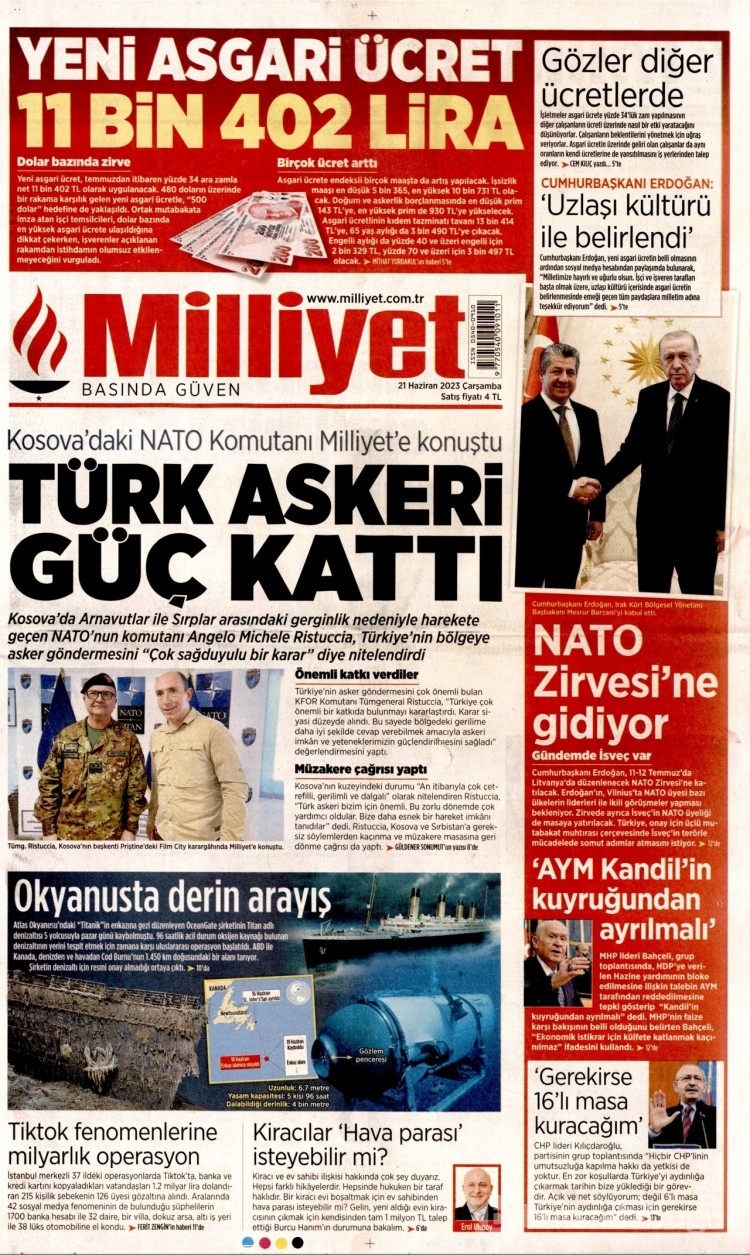 Gazete manşetlerinde yeni asgari ücret 