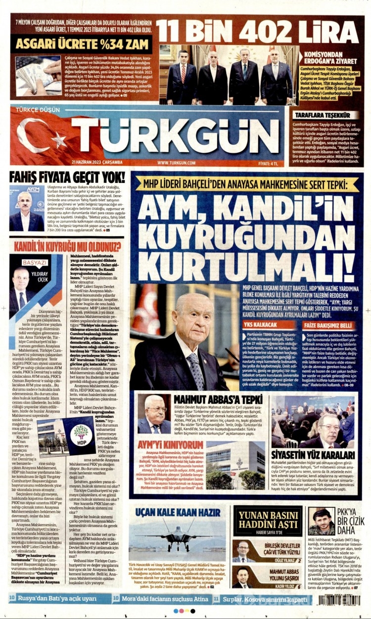Gazete manşetlerinde yeni asgari ücret 