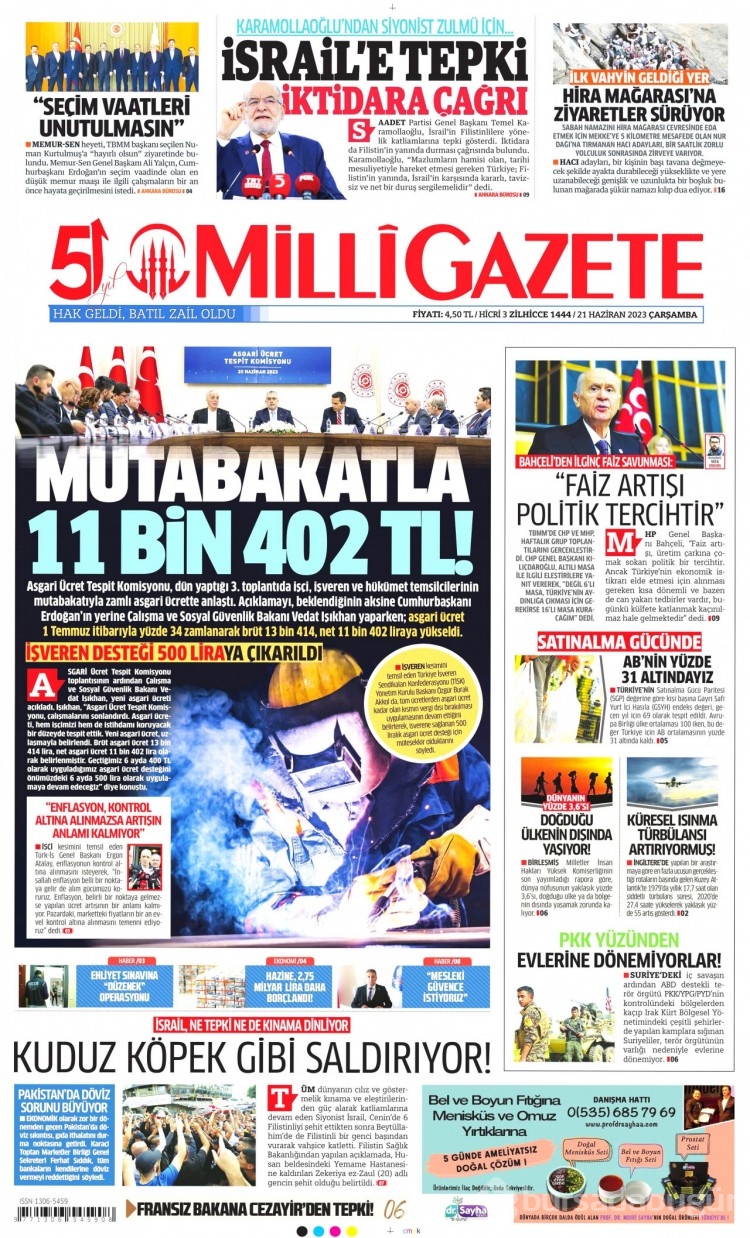 Gazete manşetlerinde yeni asgari ücret 