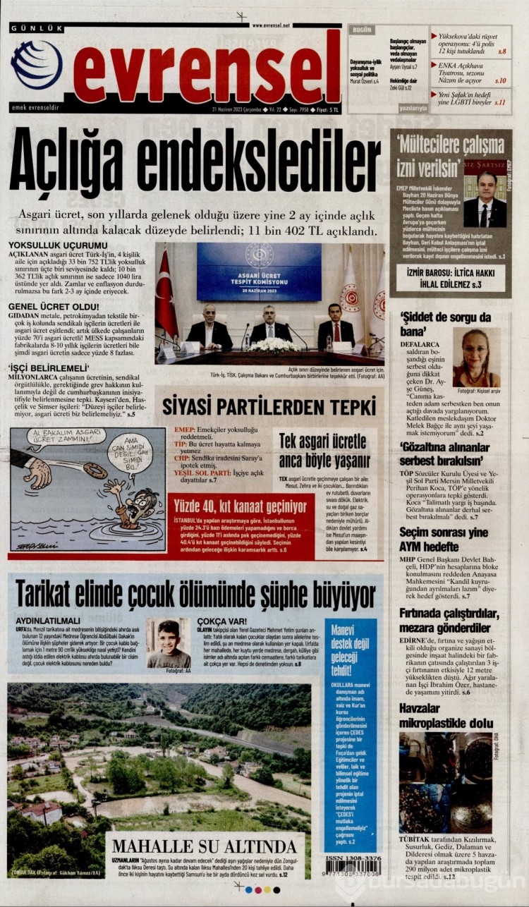 Gazete manşetlerinde yeni asgari ücret 