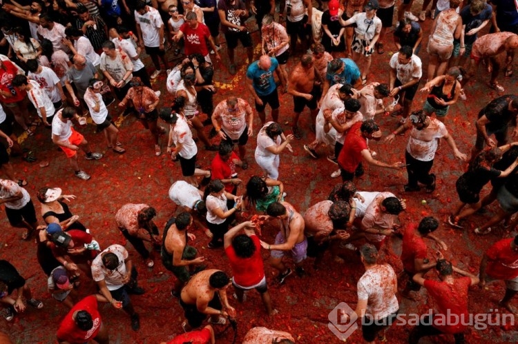 İspanya'daki "La Tomatina" festivalinde tonlarca domates havada uçtu